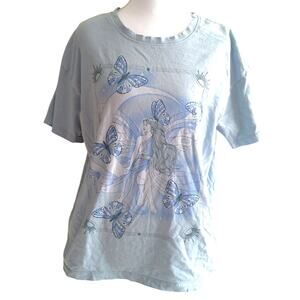 Fairycore blue women's t-shirt vtg 100% cotton butterflies celestial size L